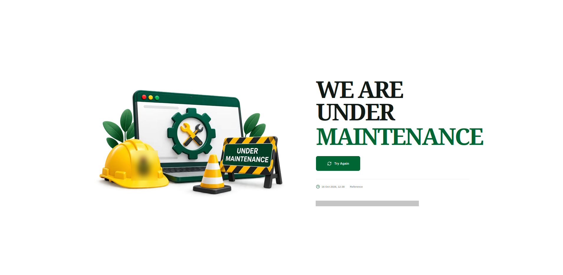 The maintenance page: a "We are under maintenance" message with an illustration and a Try Again button