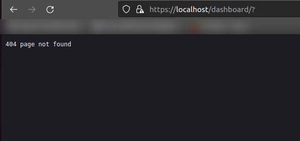 Traefik's default "404 page not found" response, a black page with a single line of text